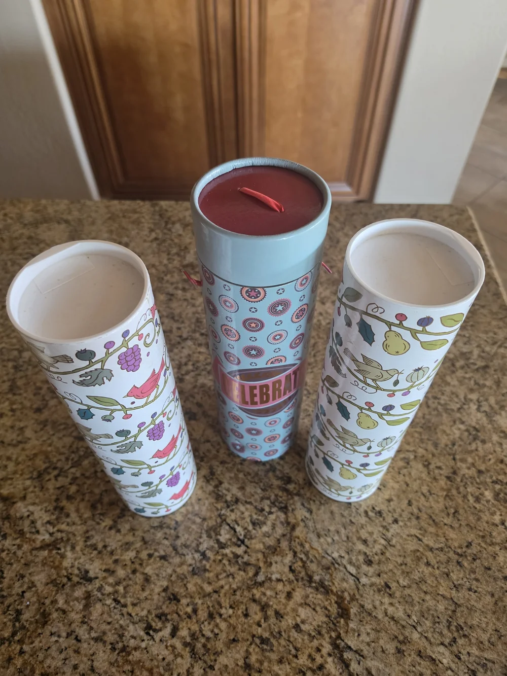 Celebrate Patterned Decorative Bottle Storage Tubes - Gift Giving Set/3 EUC